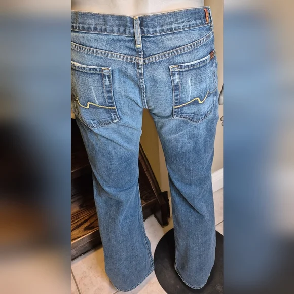 7 For All Mankind Men's Light Blue Bootcut Jeans - Picture 5 of 11
